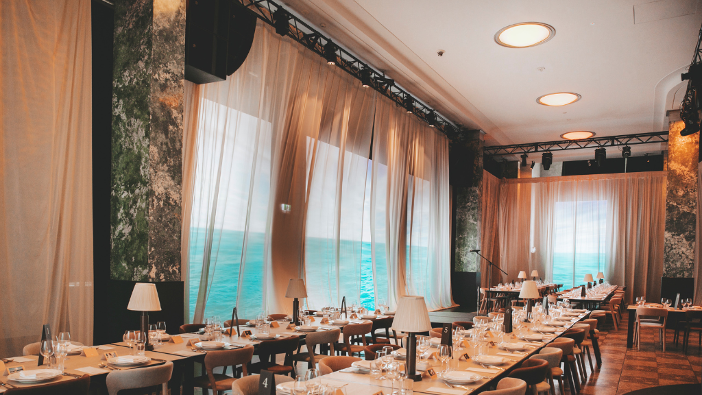 LED wall behind sheer draping