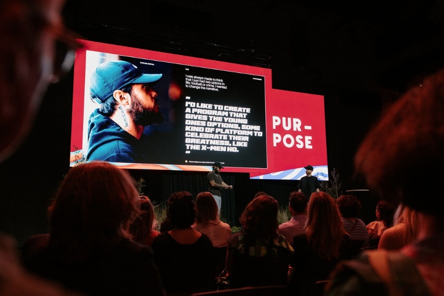 Nooky and Ben Miles on stage at Purpose Conference 