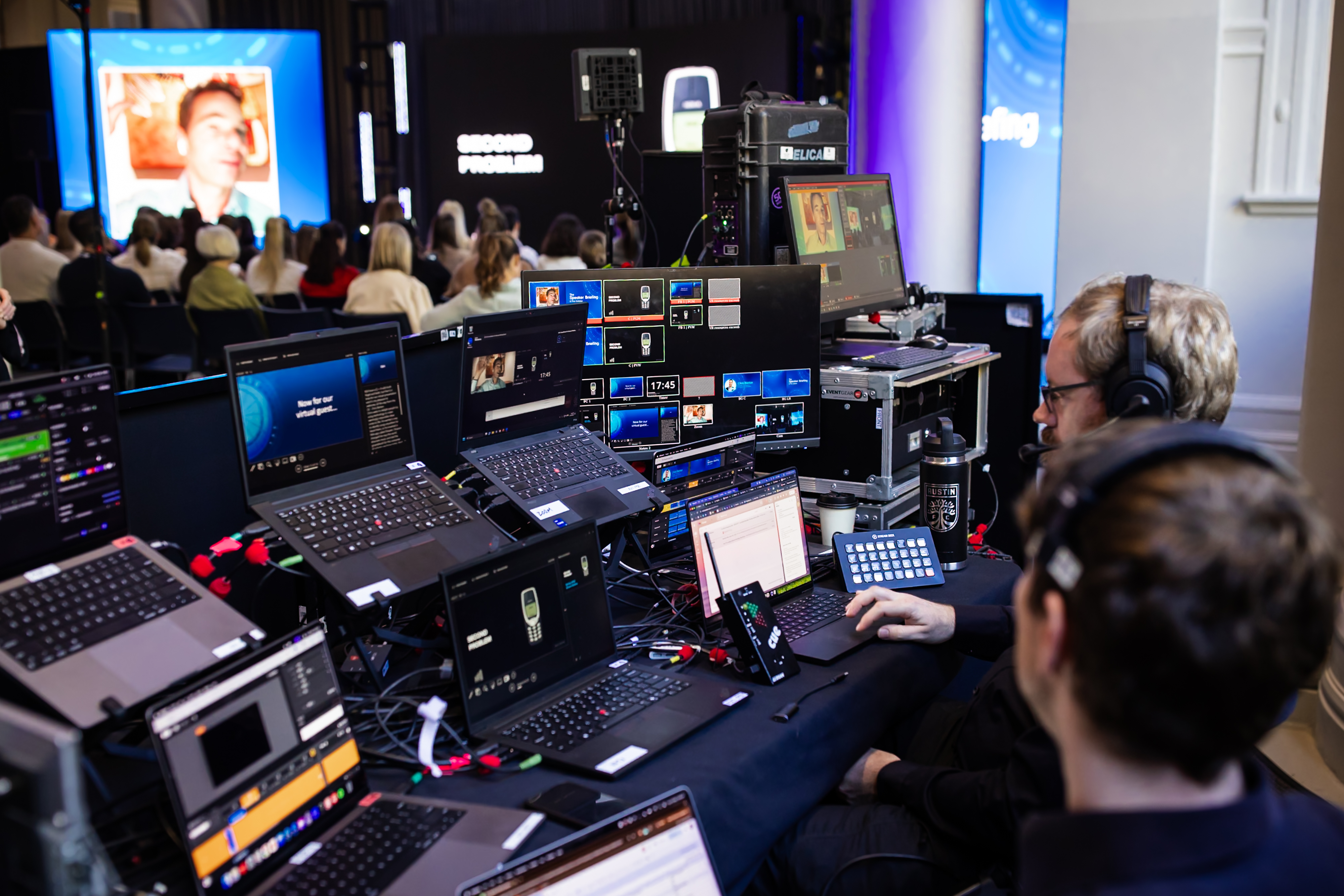 Behind the operators desk at The Speaker Briefing at The Collider