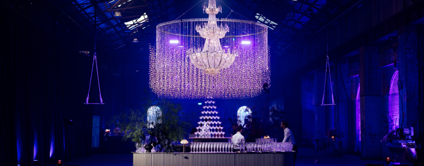 Chandelier over bar at Carriageworks