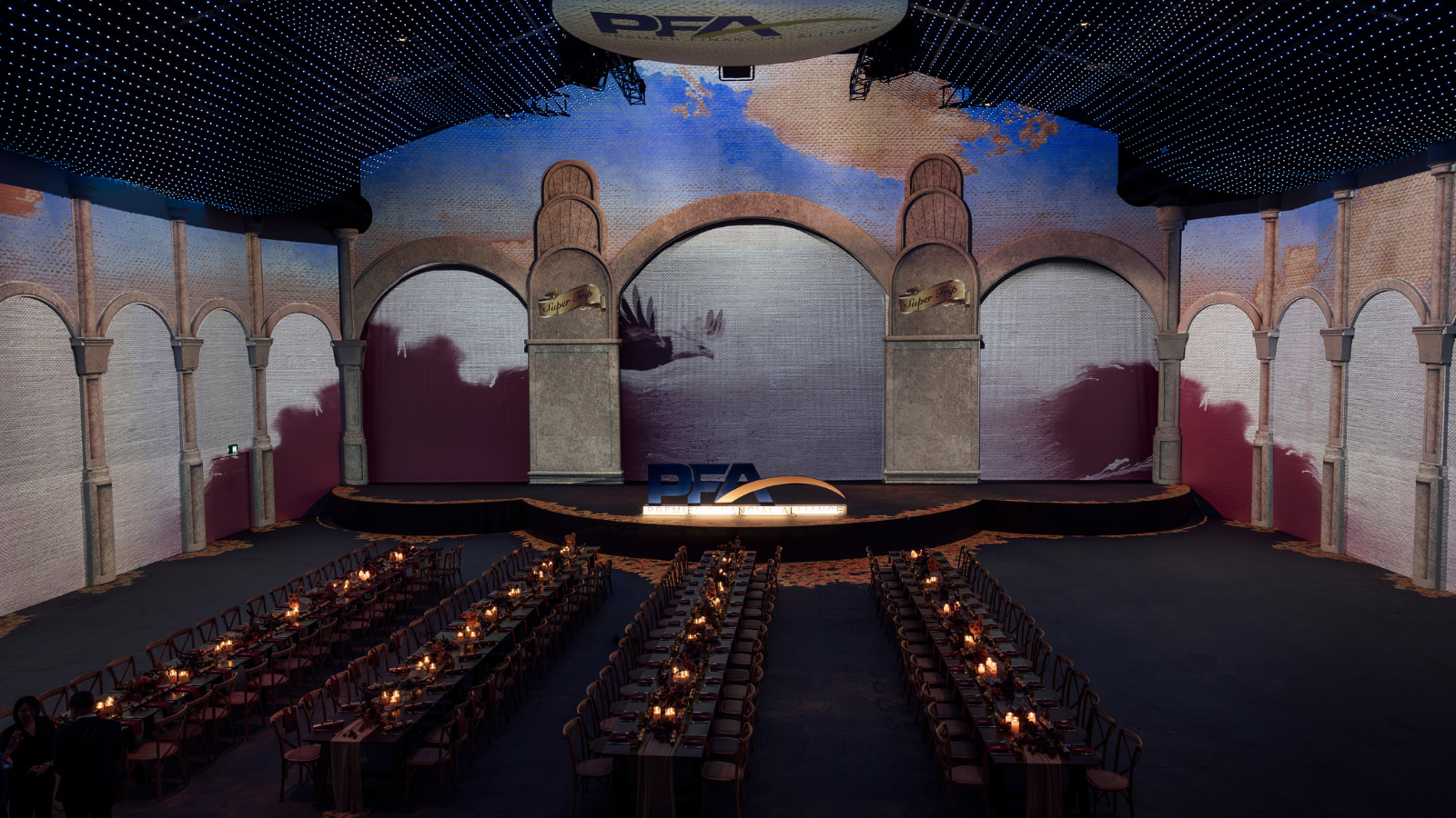 PFA Travel Corner Luna Park wall projection and dinner set up
