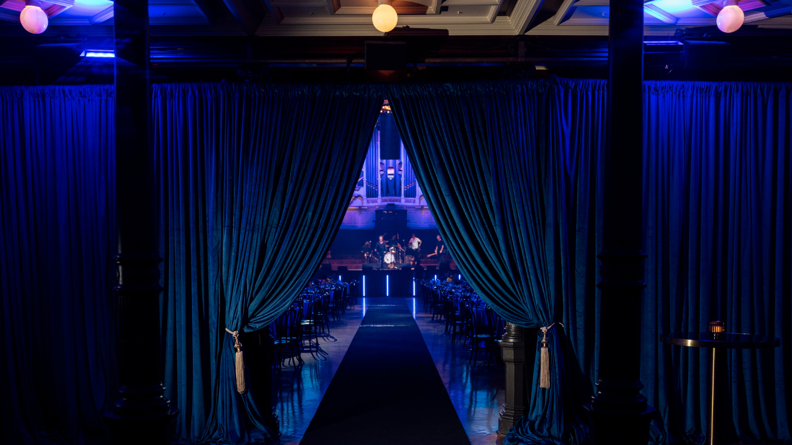 Draped entrance at Sydney Town Hall