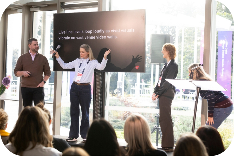 Nigel Mintern running a microphone demo at The Tech Briefing