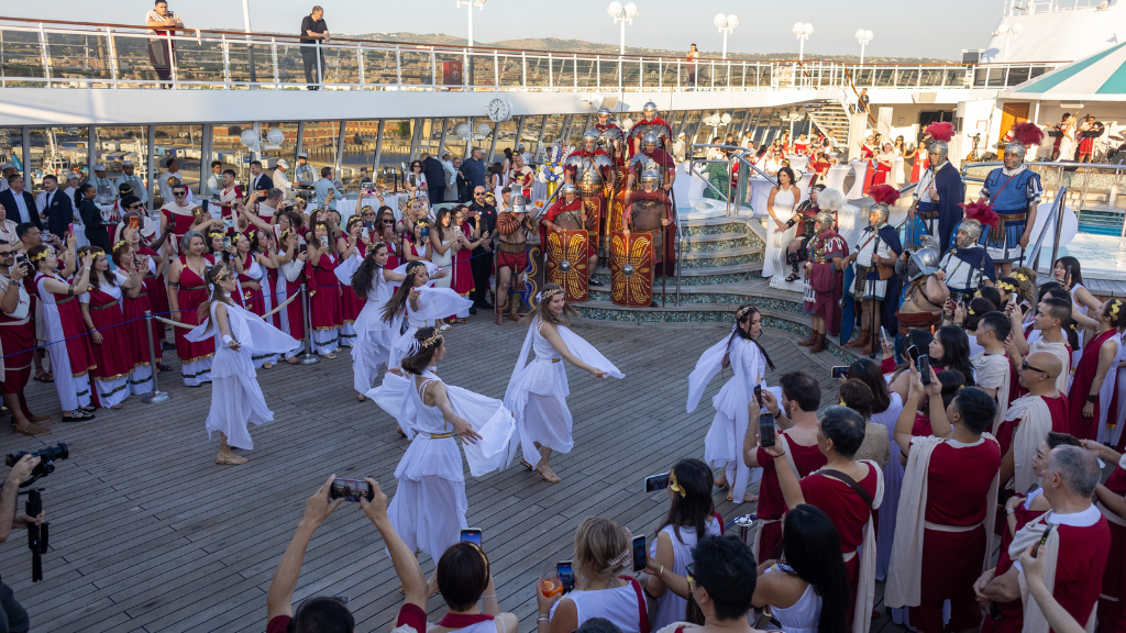 Gladiator themed party and performance on a cruise ship