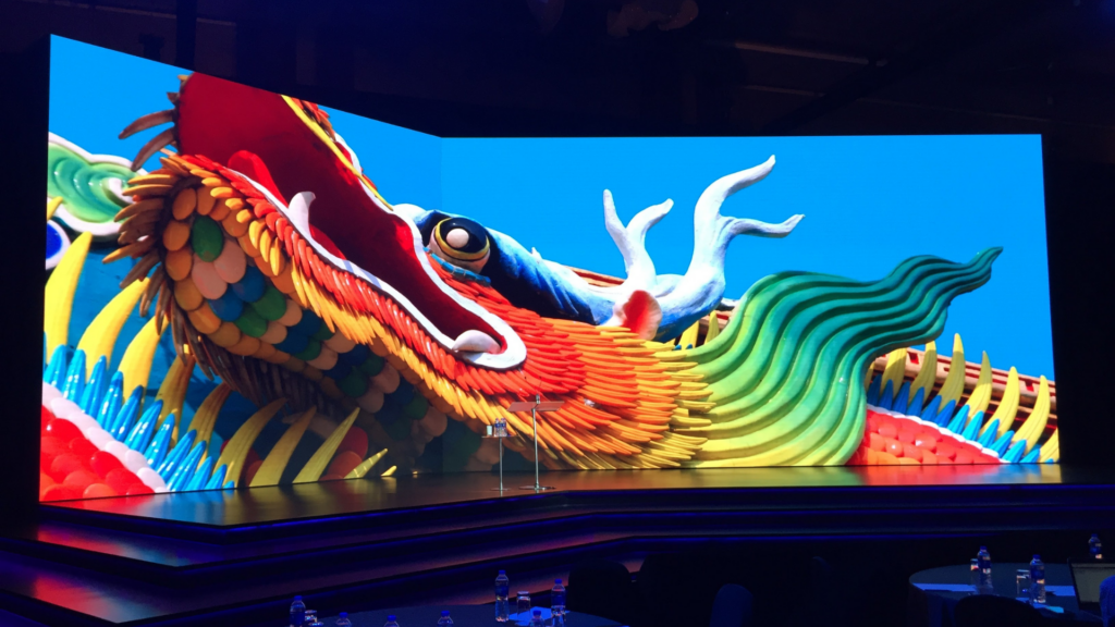 Angled LED stage backdrop for a conference in Shanghai