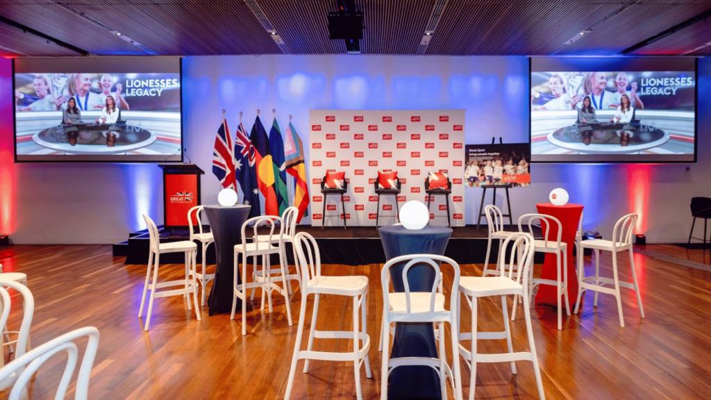 Uplights and projection for the Women's World Cup VIP Event in Harbouside MCA