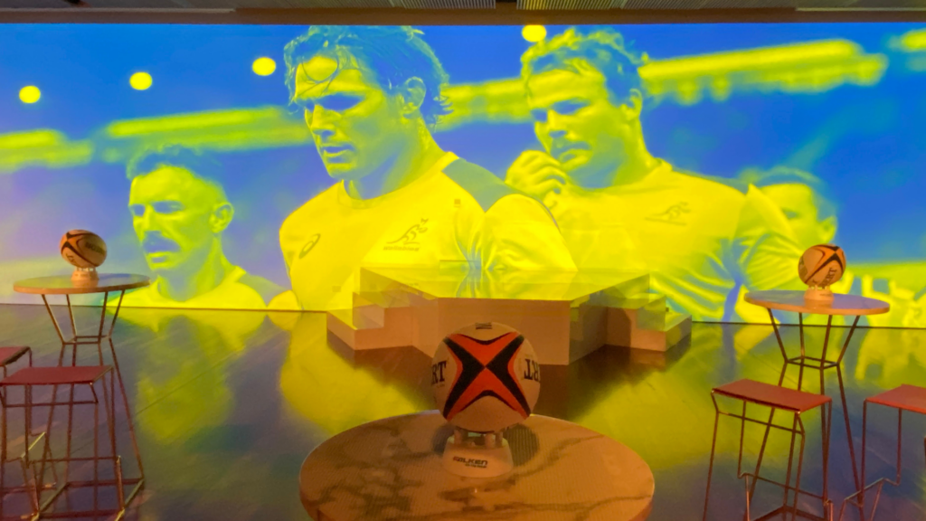 Rugby World Cup projection in the Harbourside room at the MCA