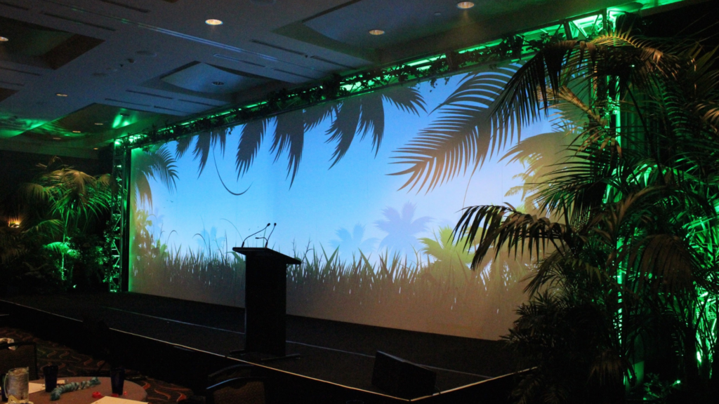 Jungle themed projection blend with complimentary greenery