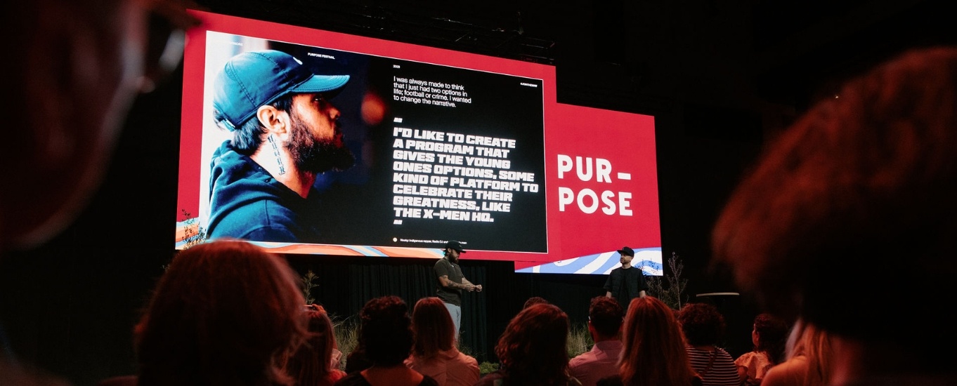 Nooky and Ben Miles on stage at Purpose Conference