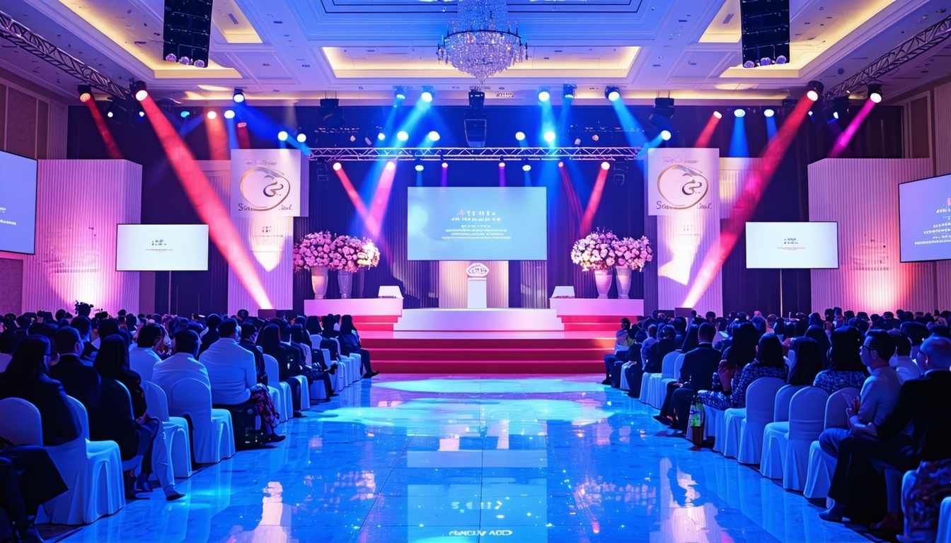 An elegant award night setup featuring a stage wit