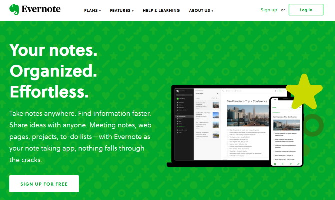 Screenshot of the Evernote website homepage