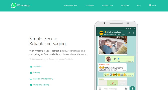 Screenshot of the WhatsApp website homepage